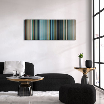 Battleship color palette canvas above a black sofa with a gold-topped table