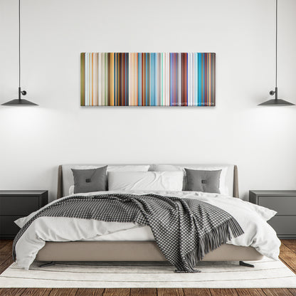 Balto color palette canvas above a bed, between two black pendant lamps