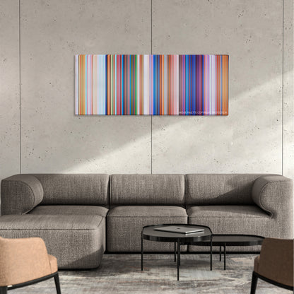 The Grinch color palette canvas on a concrete wall above a gray sectional sofa