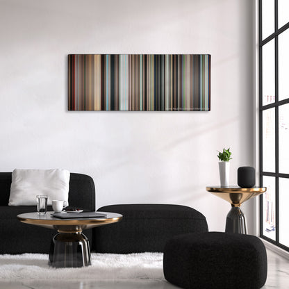 Grave of the Fireflies color palette canvas above a black sofa with a gold-topped table