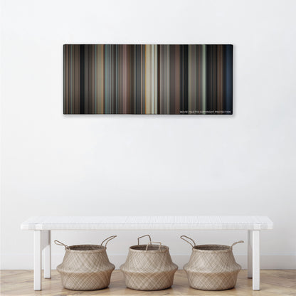 North by Northwest color palette canvas above a white bench with three woven baskets