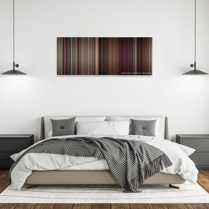 Grosse Pointe Blank color palette canvas above a bed, between two black pendant lamps