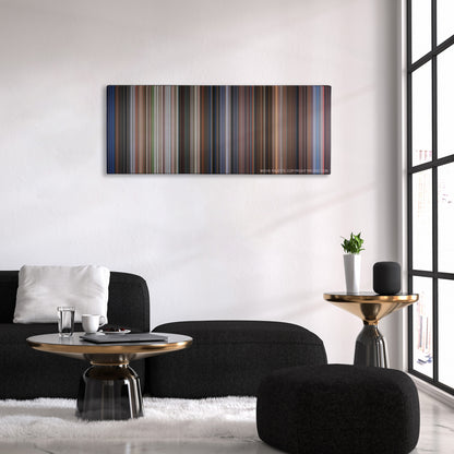 Rush Hour color palette canvas above a black sofa with a gold-topped table