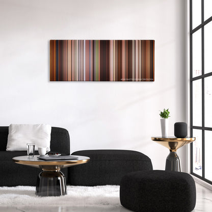 Kate & Leopold color palette canvas above a black sofa with a gold-topped table