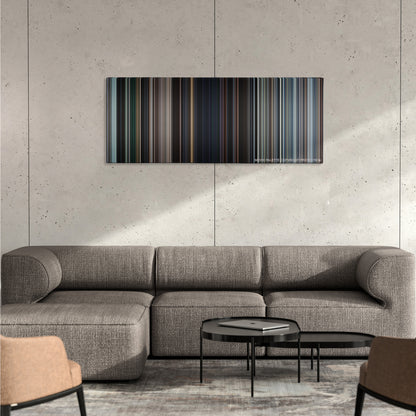 Rogue One: A Star Wars Story color palette canvas on a concrete wall above a gray sectional sofa