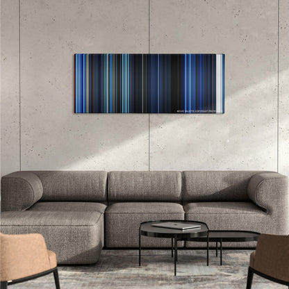 Resident Evil color palette canvas on a concrete wall above a gray sectional sofa