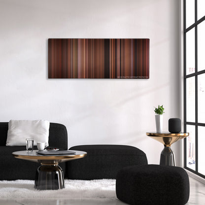 American Pie 2 color palette canvas above a black sofa with a gold-topped table