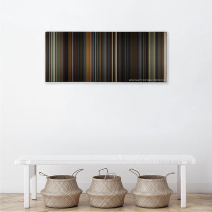 Public Enemies color palette canvas above a white bench with three woven baskets