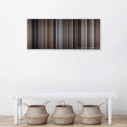 The Untouchables color palette canvas above a white bench with three woven baskets