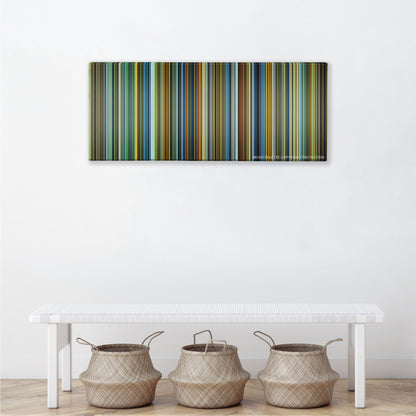 Contagion color palette canvas above a white bench with three woven baskets