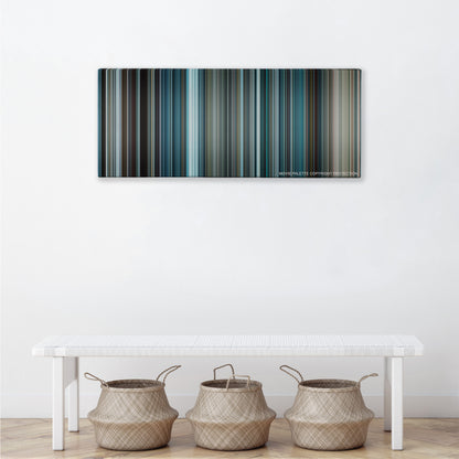 The Bourne Legacy color palette canvas above a white bench with three woven baskets