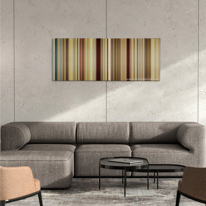 Run Lola Run color palette canvas on a concrete wall above a gray sectional sofa