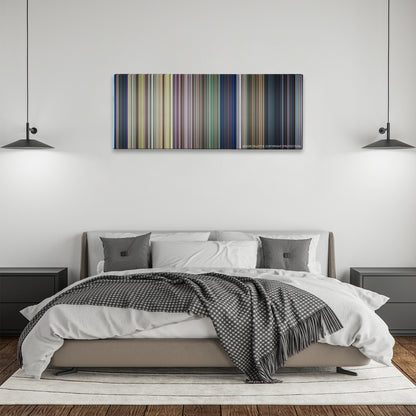 Lady and the Tramp color palette canvas above a bed, between two black pendant lamps