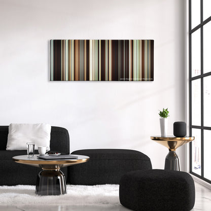 Portrait of a Lady on Fire color palette canvas above a black sofa with a gold-topped table