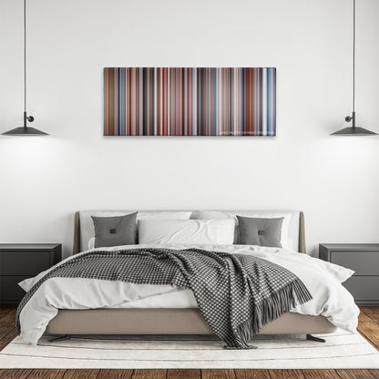 The Right Stuff color palette canvas above a bed, between two black pendant lamps