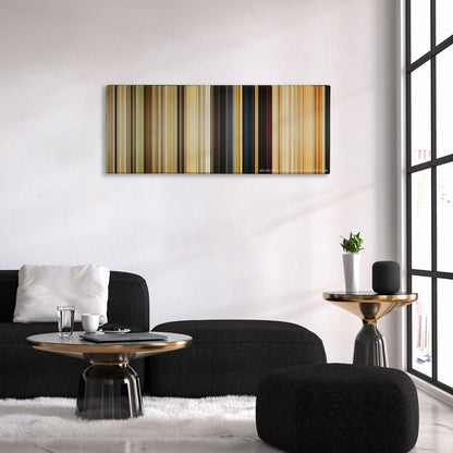 Seven Psychopaths color palette canvas above a black sofa with a gold-topped table