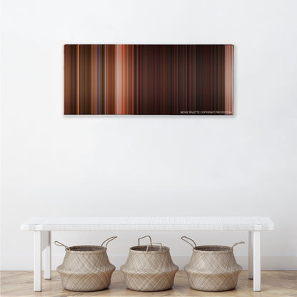 From Dusk Till Dawn color palette canvas above a white bench with three woven baskets