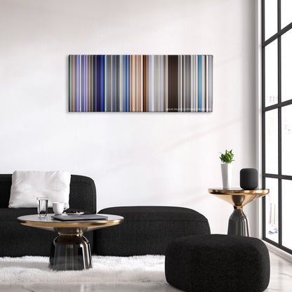 Solaris color palette canvas above a black sofa with a gold-topped table