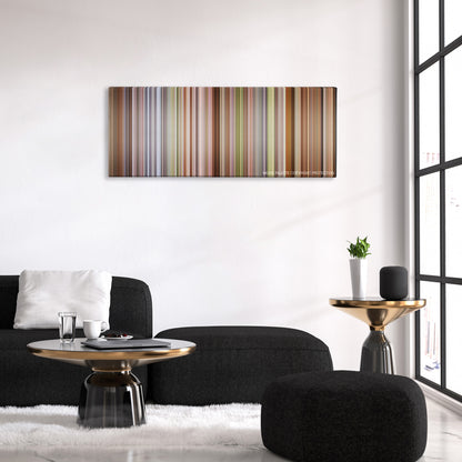 A Room with a View color palette canvas above a black sofa with a gold-topped table