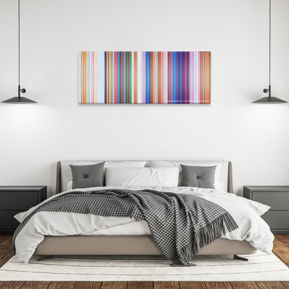 The Grinch color palette canvas above a bed, between two black pendant lamps
