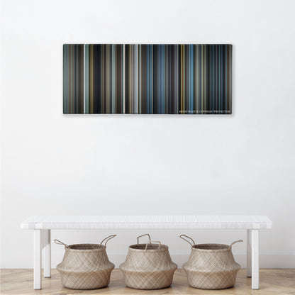 Bridge of Spies color palette canvas above a white bench with three woven baskets