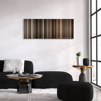 Milk color palette canvas above a black sofa with a gold-topped table