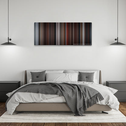 Fifty Shades of Grey color palette canvas above a bed, between two black pendant lamps
