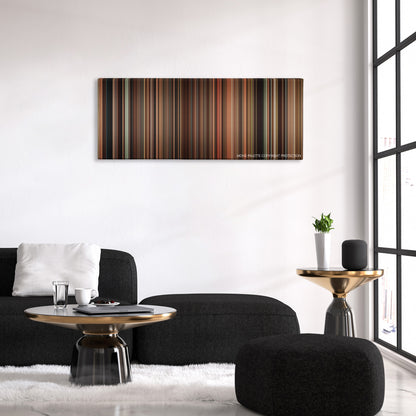 Eat Pray Love color palette canvas above a black sofa with a gold-topped table