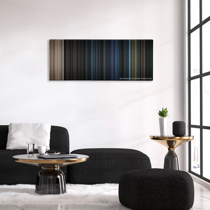 Quarantine color palette canvas above a black sofa with a gold-topped table