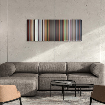 Thor: Ragnarok color palette canvas on a concrete wall above a gray sectional sofa