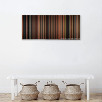 Eat Pray Love color palette canvas above a white bench with three woven baskets