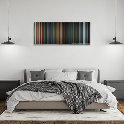 X2: X-Men United color palette canvas above a bed, between two black pendant lamps