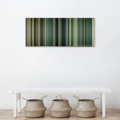 Taken 2 color palette canvas above a white bench with three woven baskets