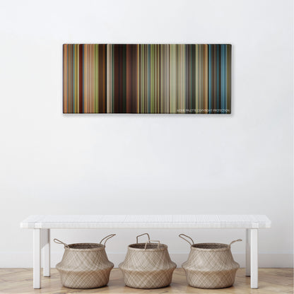 Mr. Right color palette canvas above a white bench with three woven baskets