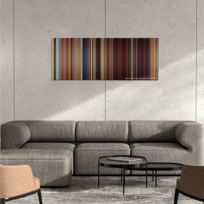 Kung Fu Panda 2 color palette canvas on a concrete wall above a gray sectional sofa