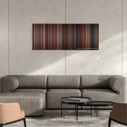 The American President color palette canvas on a concrete wall above a gray sectional sofa