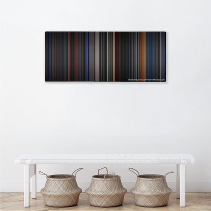Batman Returns color palette canvas above a white bench with three woven baskets
