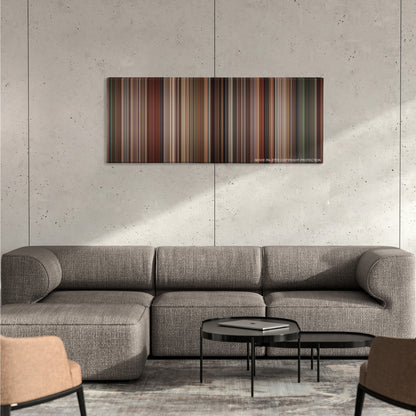 500 Days of Summer color palette canvas on a concrete wall above a gray sectional sofa