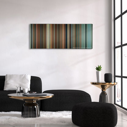The Reader color palette canvas above a black sofa with a gold-topped table