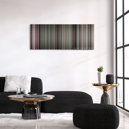 Smokey and the Bandit color palette canvas above a black sofa with a gold-topped table