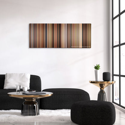 Under the Tuscan Sun color palette canvas above a black sofa with a gold-topped table