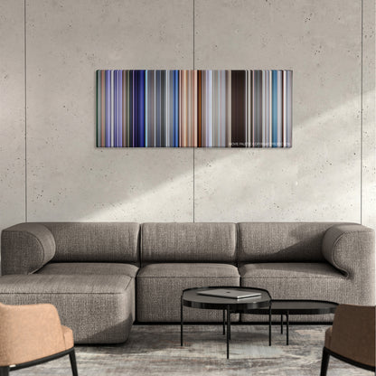 Solaris color palette canvas on a concrete wall above a gray sectional sofa