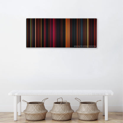 Mandy color palette canvas above a white bench with three woven baskets