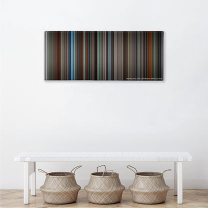 Insomnia color palette canvas above a white bench with three woven baskets