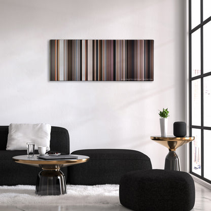 Lawrence of Arabia color palette canvas above a black sofa with a gold-topped table
