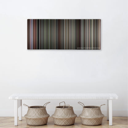 Smokey and the Bandit color palette canvas above a white bench with three woven baskets