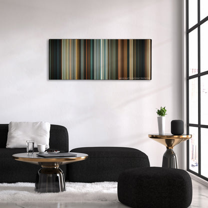 Drive color palette canvas above a black sofa with a gold-topped table