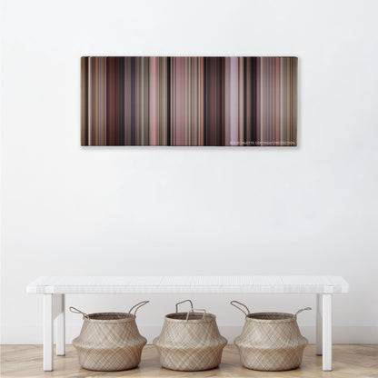 Road Trip color palette canvas above a white bench with three woven baskets