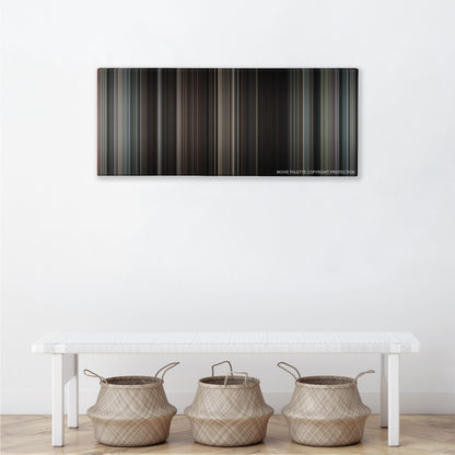 The Great Escape color palette canvas above a white bench with three woven baskets