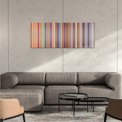 Bee Movie color palette canvas on a concrete wall above a gray sectional sofa